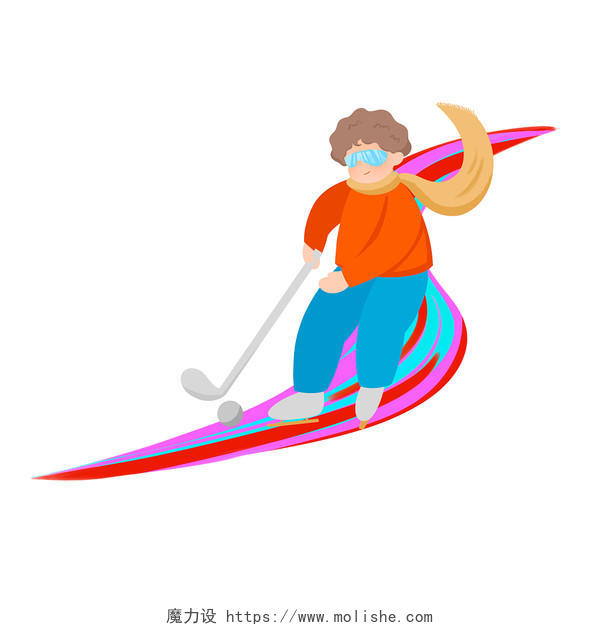 奥运会运动员卡通冬奥会元素赛道冲刺冰球奥运会PNG素材